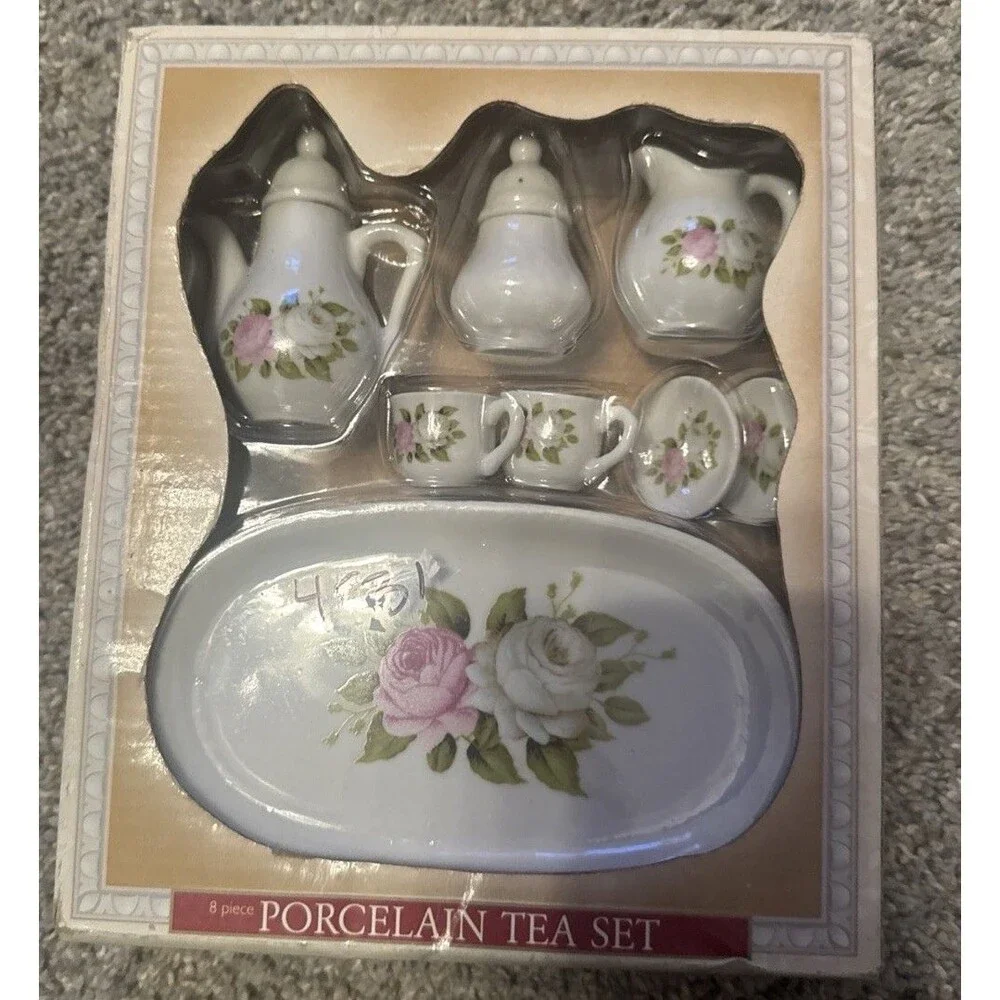 PORCELAIN FLORAL PARTY TEA SET FOR CHILDS MINIATURE BY GREENBRIER INT'L INC.